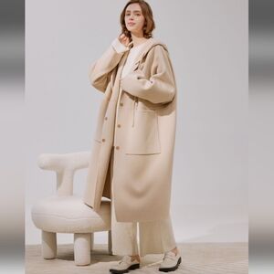 🆕 NAP Loungewear Wool Cashmere Coat w/ Detachable Hood in Deep Brown